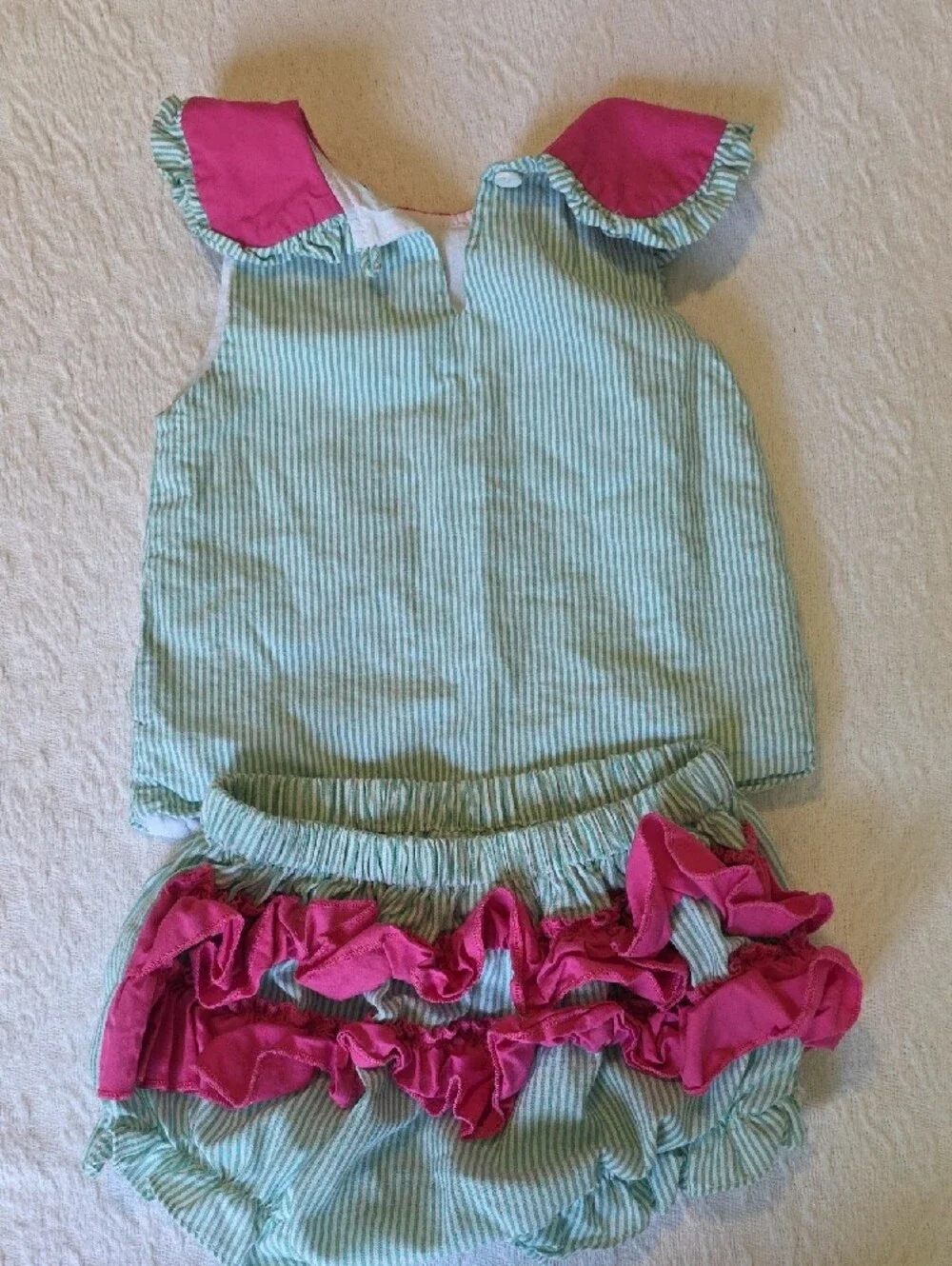 Girls Watermelon Ruffle Top & Bloomers - Pink and Mint - LIL Cactus , 18-24 M